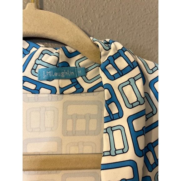 J. McLaughlin Womens Top M Medium Blue White 3/4 Long Sleeve Stretch Washable - Picture 8 of 9